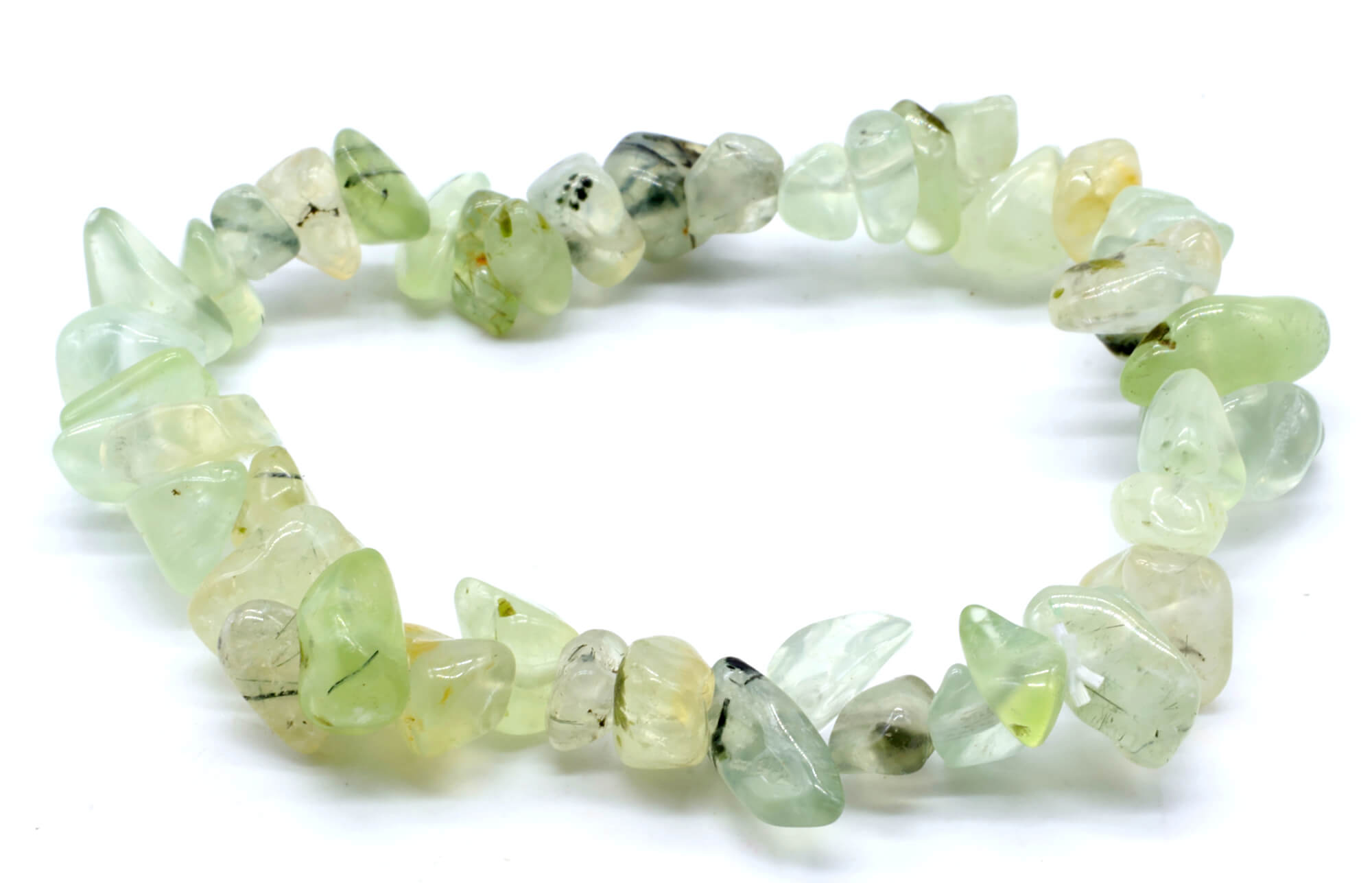 Bracelet Baroque En Prehnite Naturelle - Pierre Chips Vert Pâle, Apaisante, Sans Fermoir