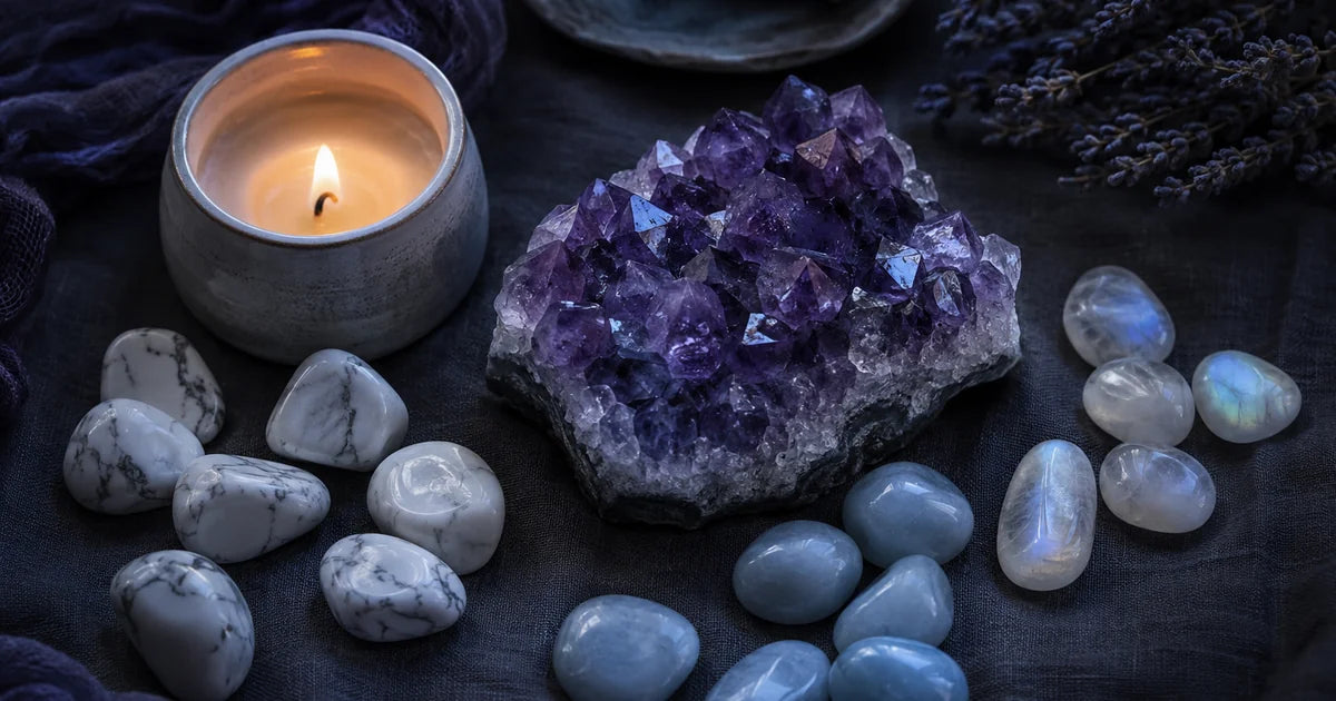 Pierres pour dormir en lithothérapie : améthyste, howlite, angélite et pierre de lune
