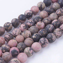 Rhodonite givrée  Fil de Perles Naturelle 6-8-10mm, env 39cm