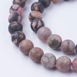 Rhodonite givrée  Fil de Perles Naturelle 6-8-10mm, env 39cm