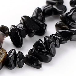 Fil de perles naturelles d'Obsidienne Noire chips / Baroque 80cm