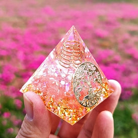 Pyramide Orgonite Quartz Rose et Arbre de Vie 50*50mm