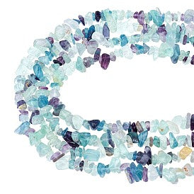 Fil de perles naturelles de Fluorite Multicolore chips / Baroque 80cm
