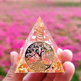 Pyramide Orgonite Quartz Rose et Arbre de Vie 50*50mm