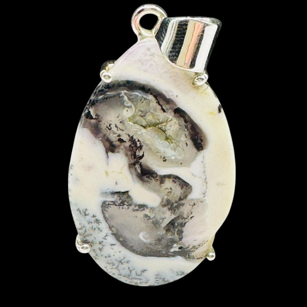 Pendentif Druse d'Agate Dendritique Argent 925 Lot 31