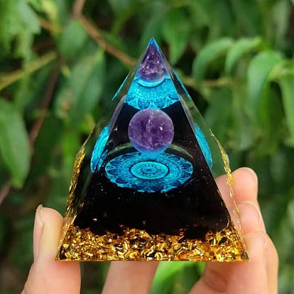 Pyramide Orgonite Améthyste, Obsidienne Noire et Mandala 50*50mm
