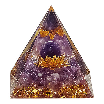 Pyramide Orgonite Améthyste et Fleur de Lotus 60*60mm