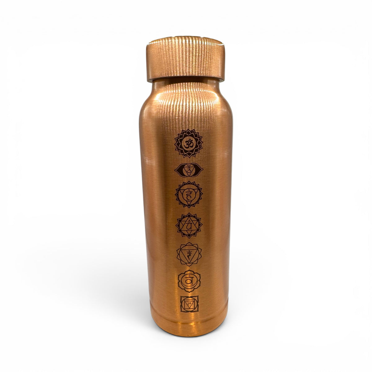 Gourde en cuivre poli 7 Chakras gravés au laser 500ml