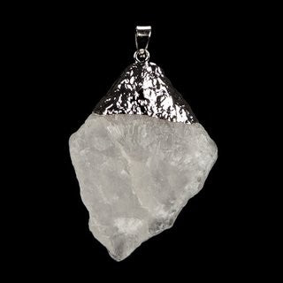 Pendentif cristal de roche, galvanisé et cordon