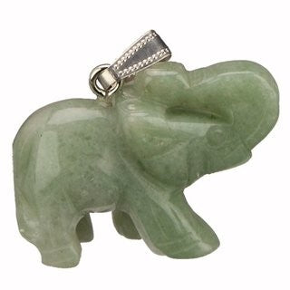 Pendentif éléphant, 40mm, aventurine verte avec cordon réglable