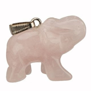 Pendentif éléphant, 40mm, Quartz Rose avec cordon réglable