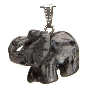 Pendentif éléphant, 40mm, Labradorite Noire avec cordon réglable