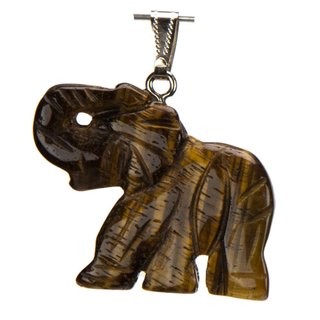 Pendentif éléphant, 44x32mm, Œil de Tigre avec cordon réglable