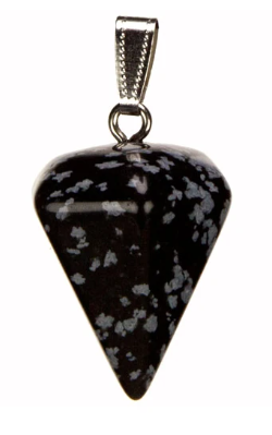 Pendentif Pendule Obsidienne Flocon de Neige , 30mm avec cordon réglable