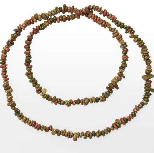 Collier baroque/chips en Unakite 40 et 80 cm