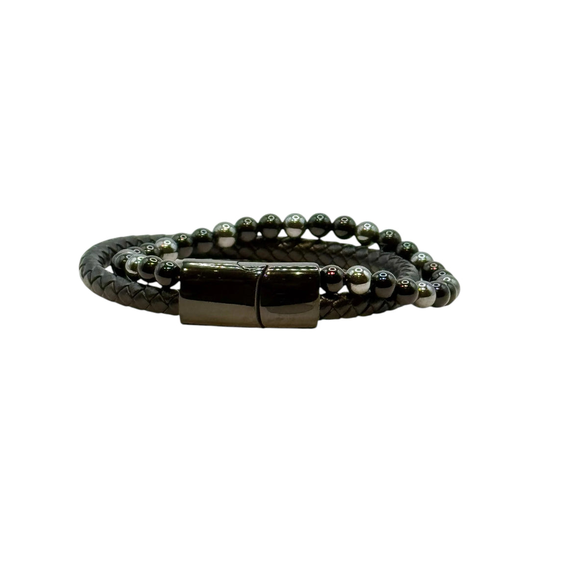 Bracelet Cuir, Hématite et Onyx