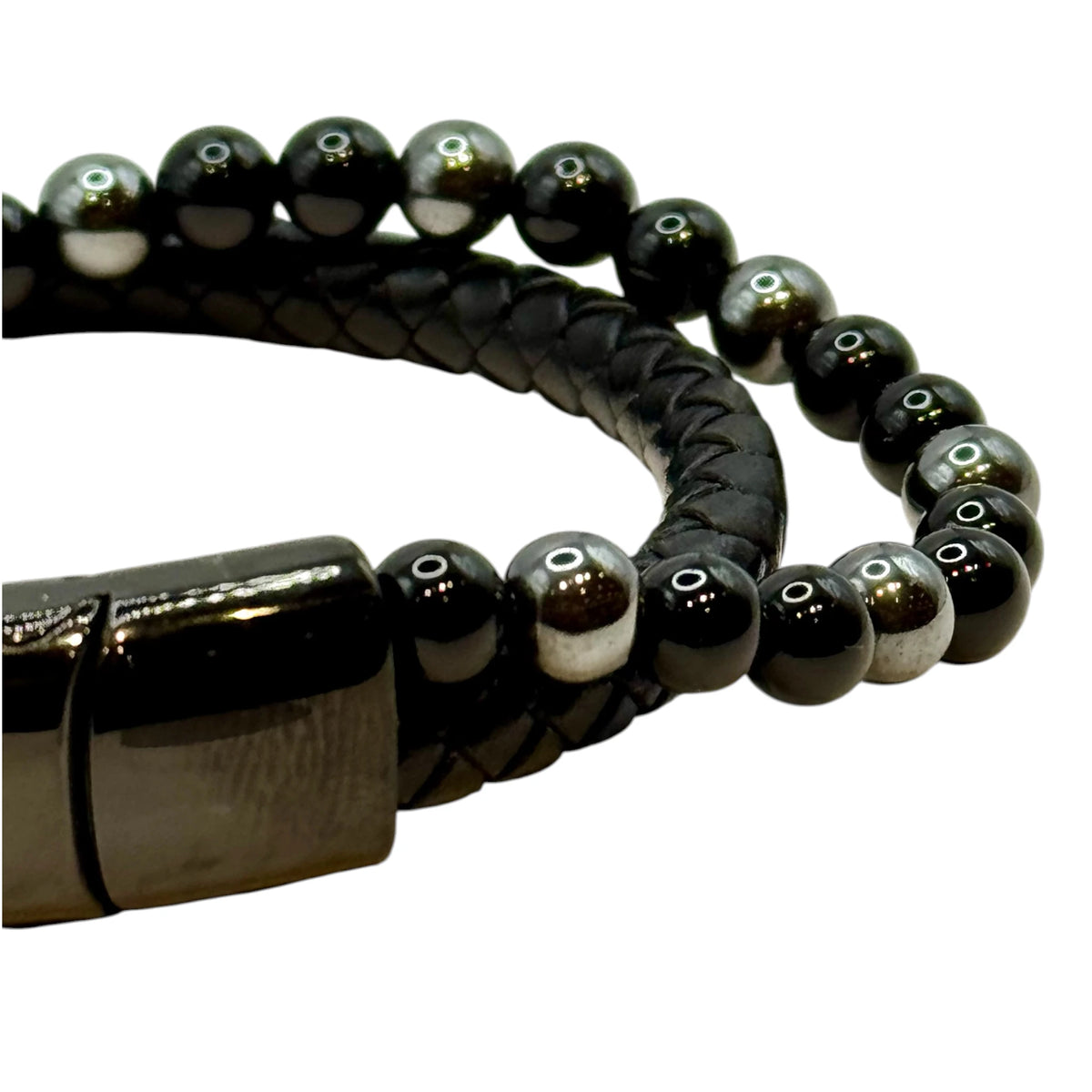 Bracelet Cuir, Hématite et Onyx