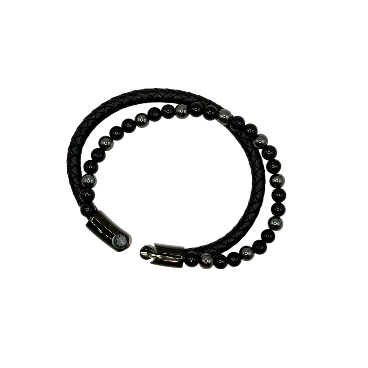 Bracelet Cuir, Hématite et Onyx