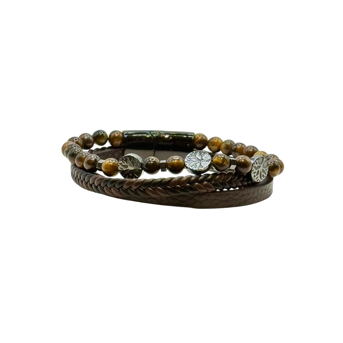 Bracelet Cuir, Oeil de Tigre et Arbre de Vie