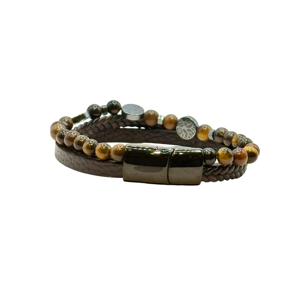Bracelet Cuir, Oeil de Tigre et Arbre de Vie