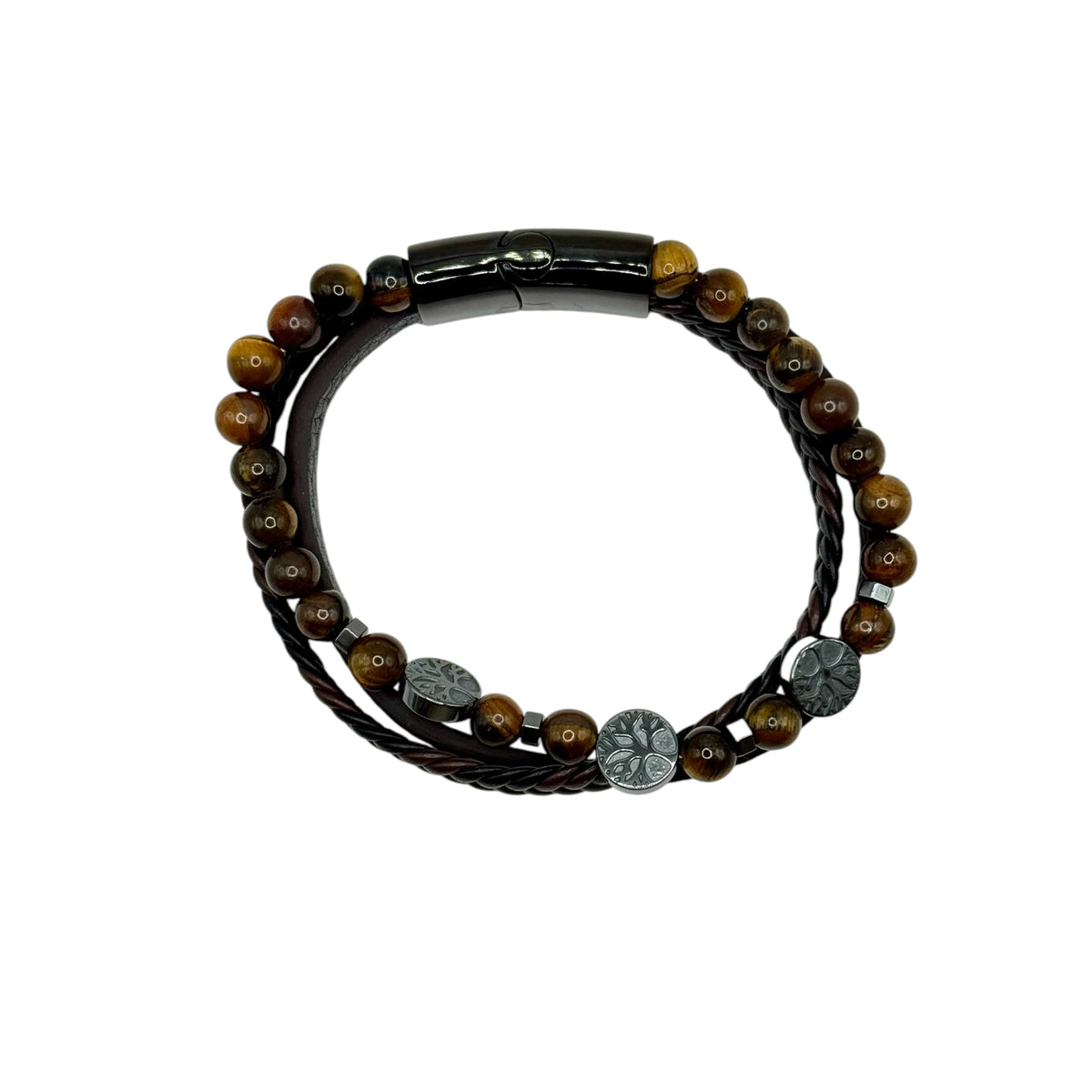 Bracelet Cuir, Oeil de Tigre et Arbre de Vie