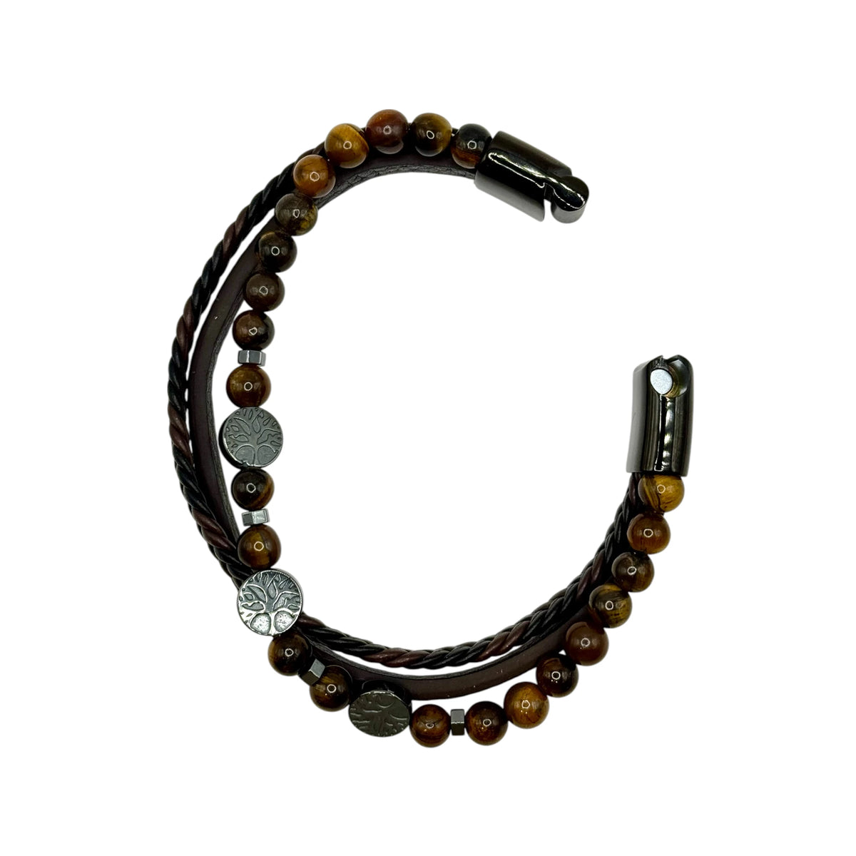 Bracelet Cuir, Oeil de Tigre et Arbre de Vie