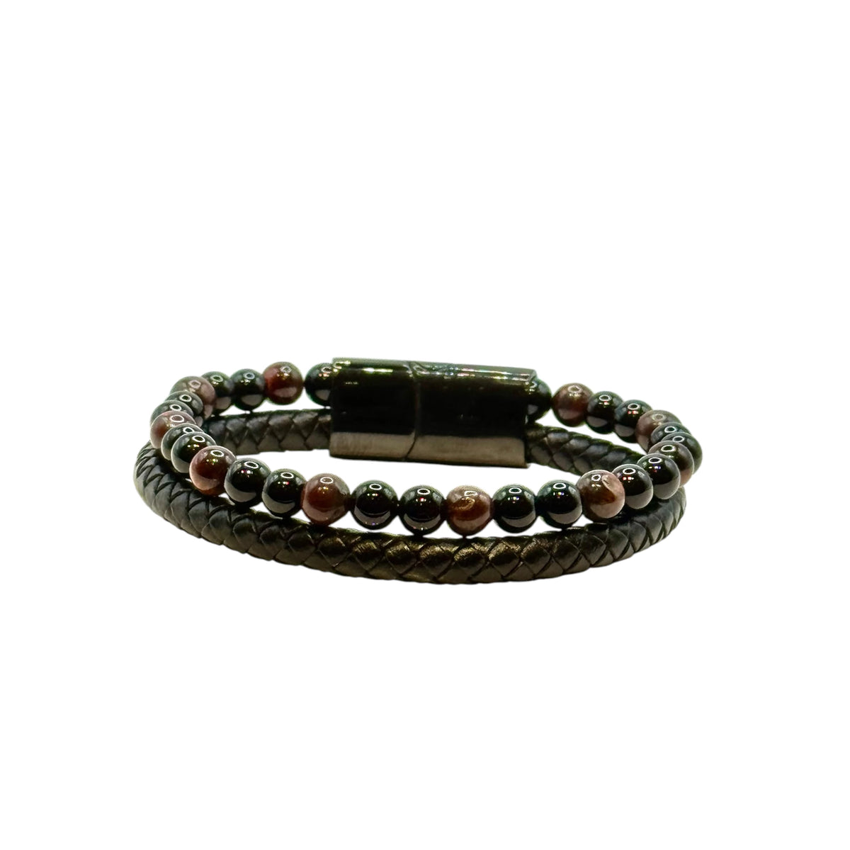 Bracelet Cuir, Onyx et Œil de Taureau