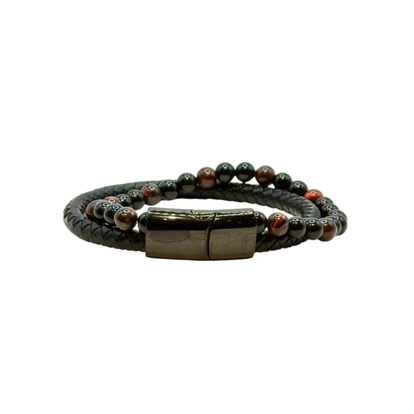 Bracelet Cuir, Onyx et Œil de Taureau
