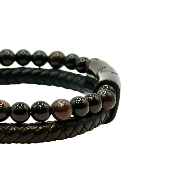 Bracelet Cuir, Onyx et Œil de Taureau