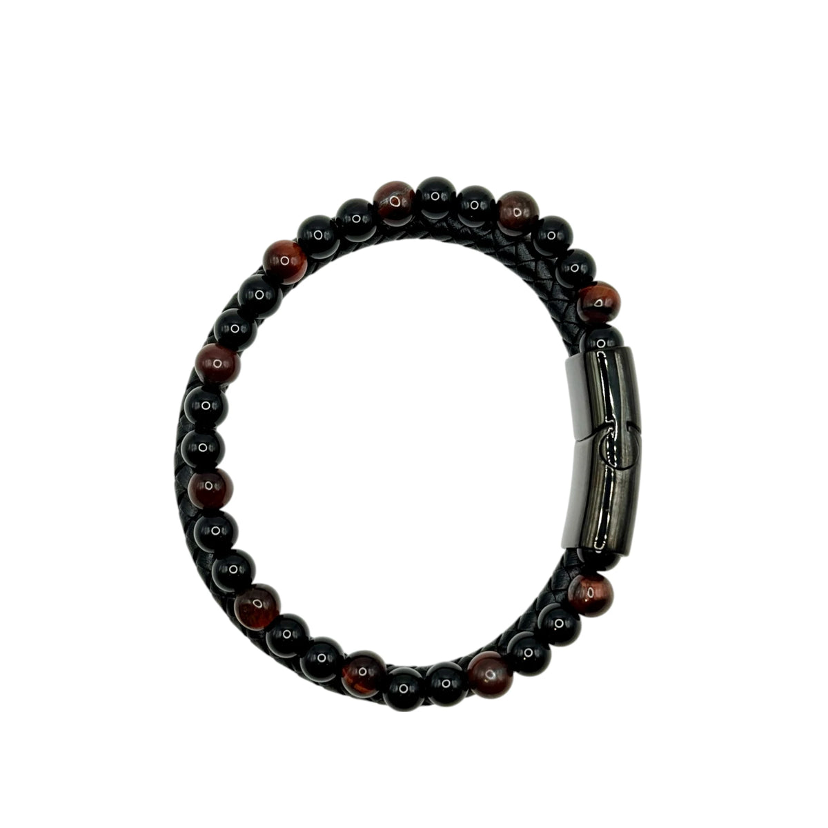 Bracelet Cuir, Onyx et Œil de Taureau