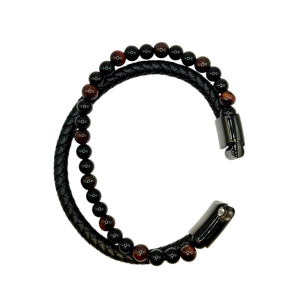 Bracelet Cuir, Onyx et Œil de Taureau