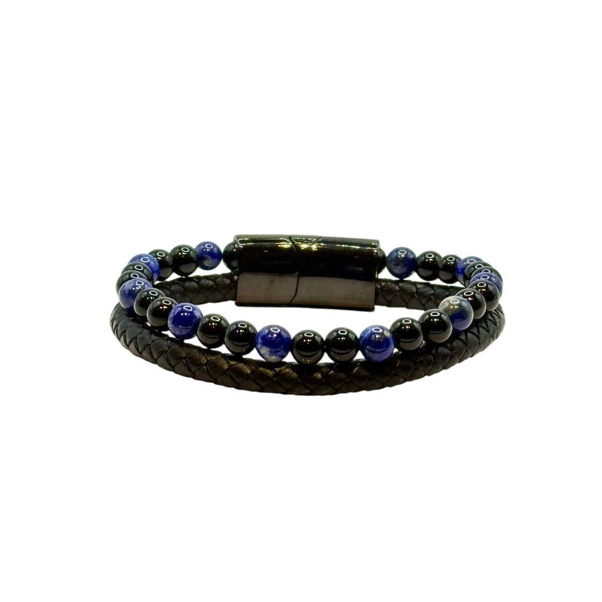 Bracelet Cuir, Lapis-Lazuli et Onyx