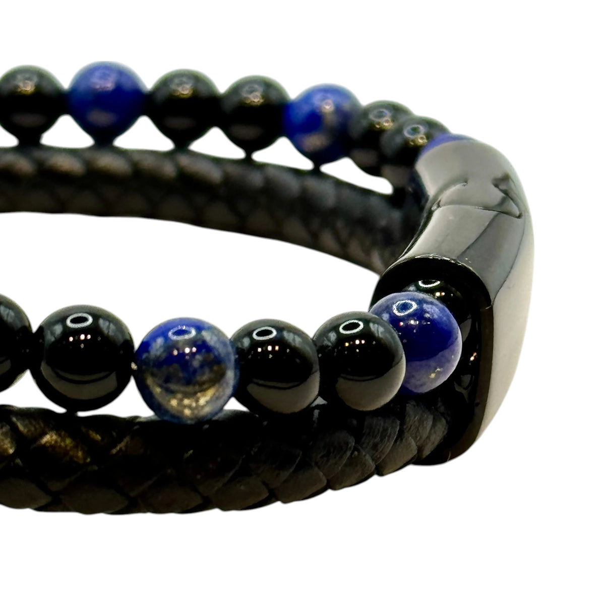 Bracelet Cuir, Lapis-Lazuli et Onyx