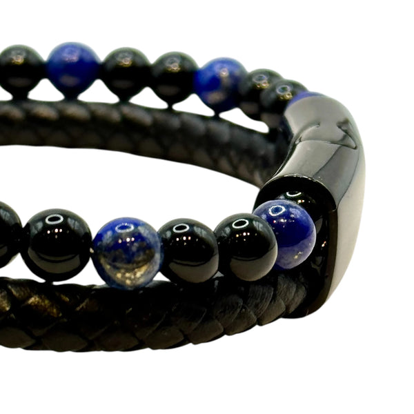 Bracelet Cuir , Lapis-Lazuli et Onyx