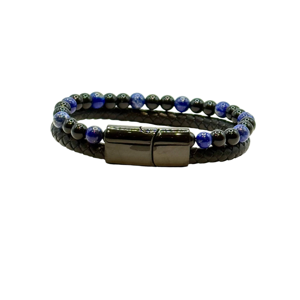 Bracelet Cuir, Lapis-Lazuli et Onyx