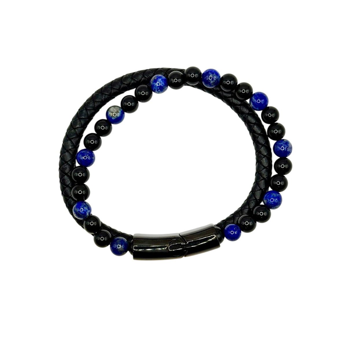 Bracelet Cuir, Lapis-Lazuli et Onyx