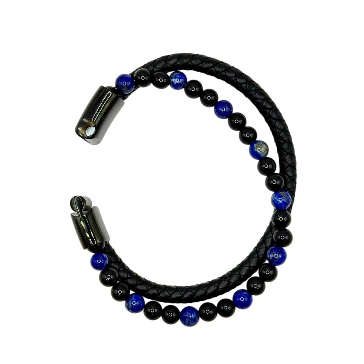 Bracelet Cuir, Lapis-Lazuli et Onyx