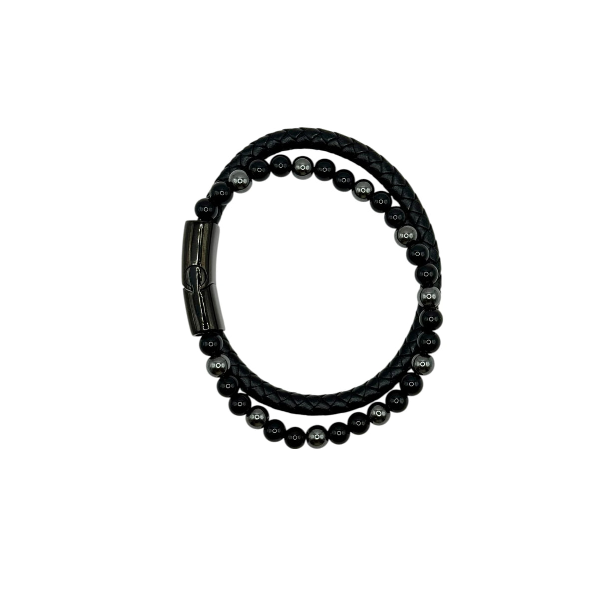 Bracelet Cuir, Hématite et Onyx