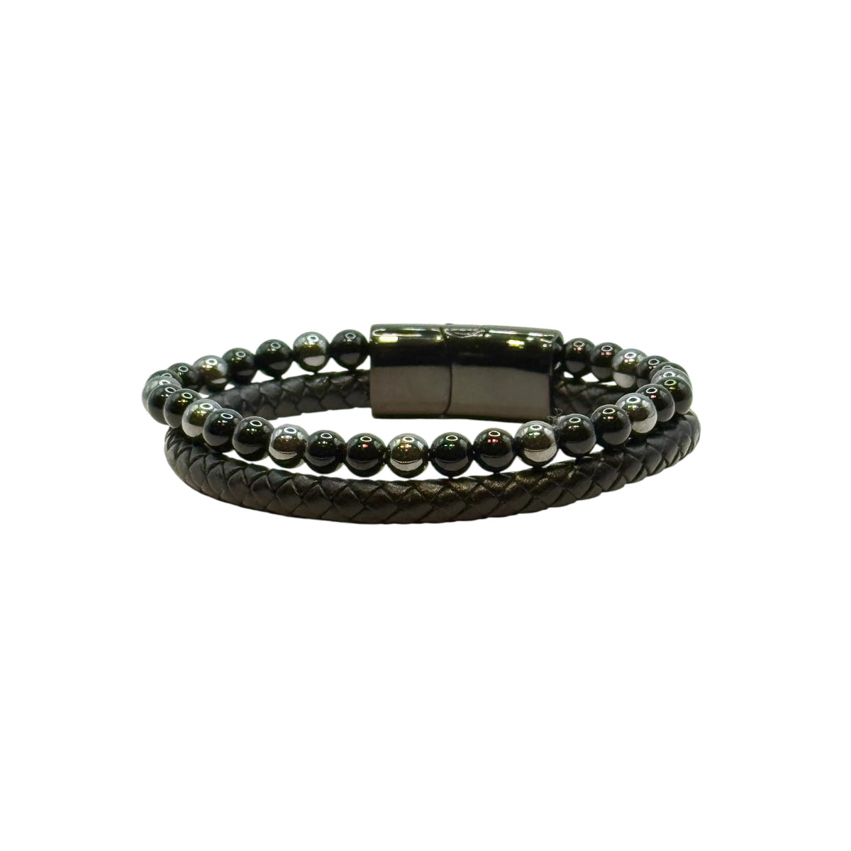 Bracelet Cuir, Hématite et Onyx