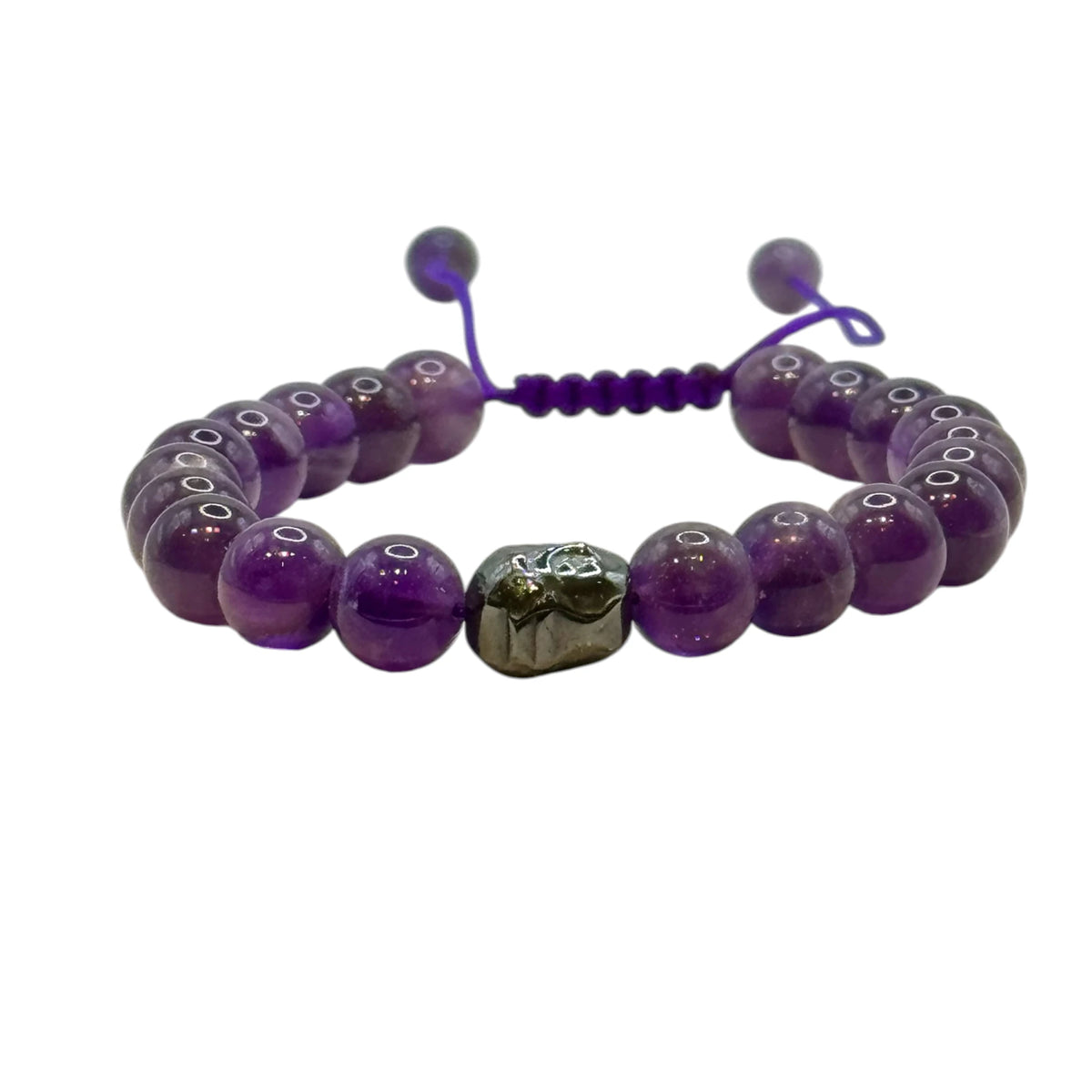 Bracelet Améthyste 8 mm Bouddha ajustable
