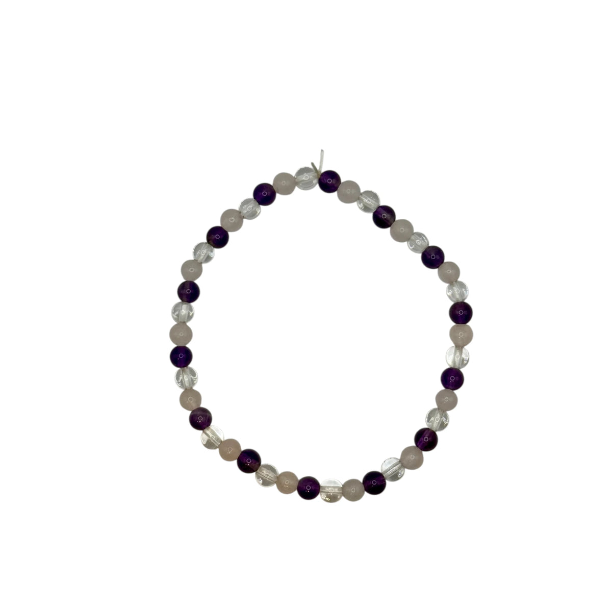 Bracelet "Triangle d'Or" en Quartz Rose, Améthyste et Cristal de Roche Perles Rondes