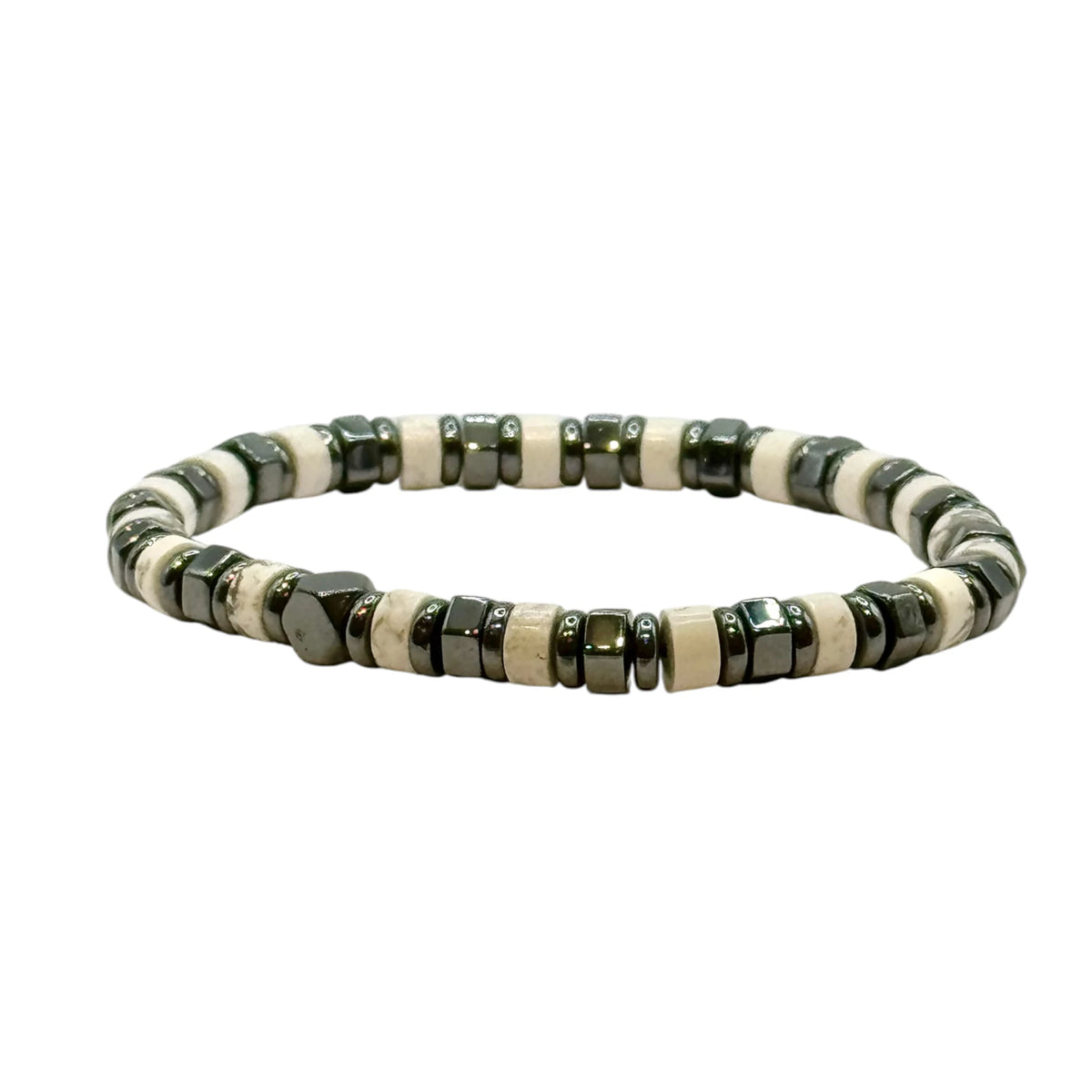 Bracelet Heishi Howlite, Hématite