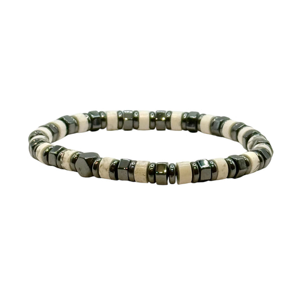 Bracelet Heishi Howlite, Hématite