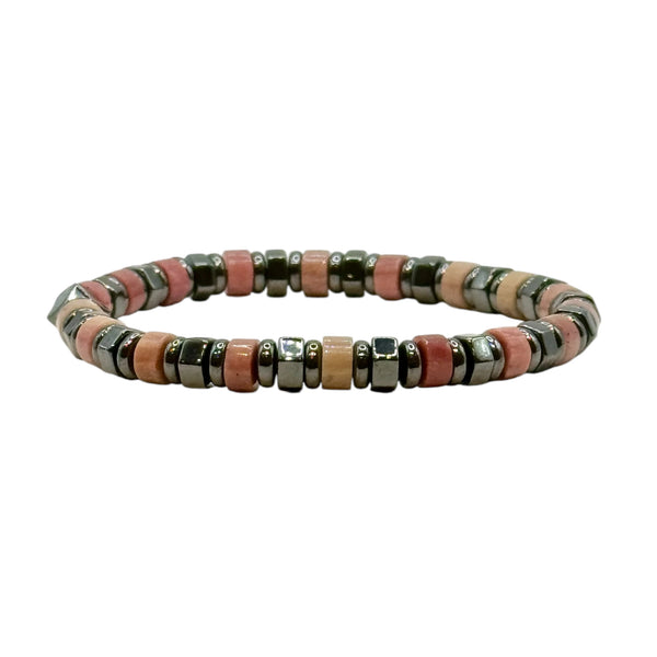 Bracelet Heishi Rhodonite, Hématite