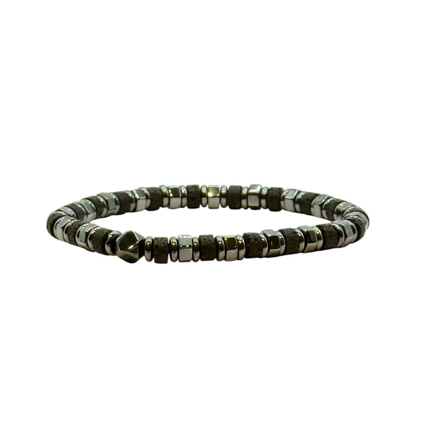 Bracelet Heishi Pierre de Lave, Hématite