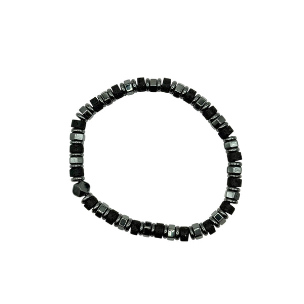 Bracelet Heishi Pierre de Lave, Hématite