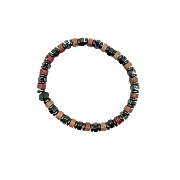 Bracelet Heishi Rhodonite, Hématite