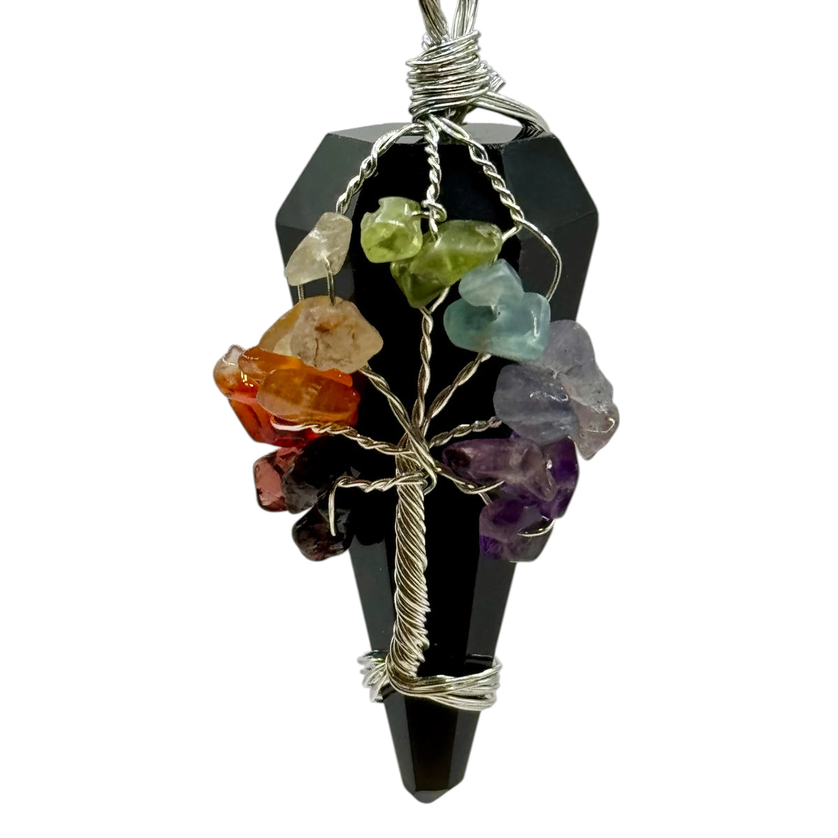 Pendule Obsidienne Noire facetté 7 Chakras