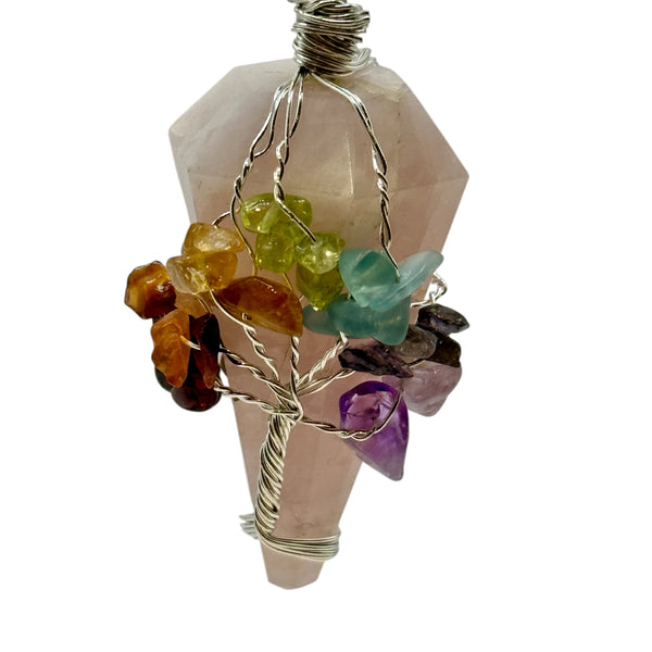 Pendule Quartz Rose facetté 7 Chakras