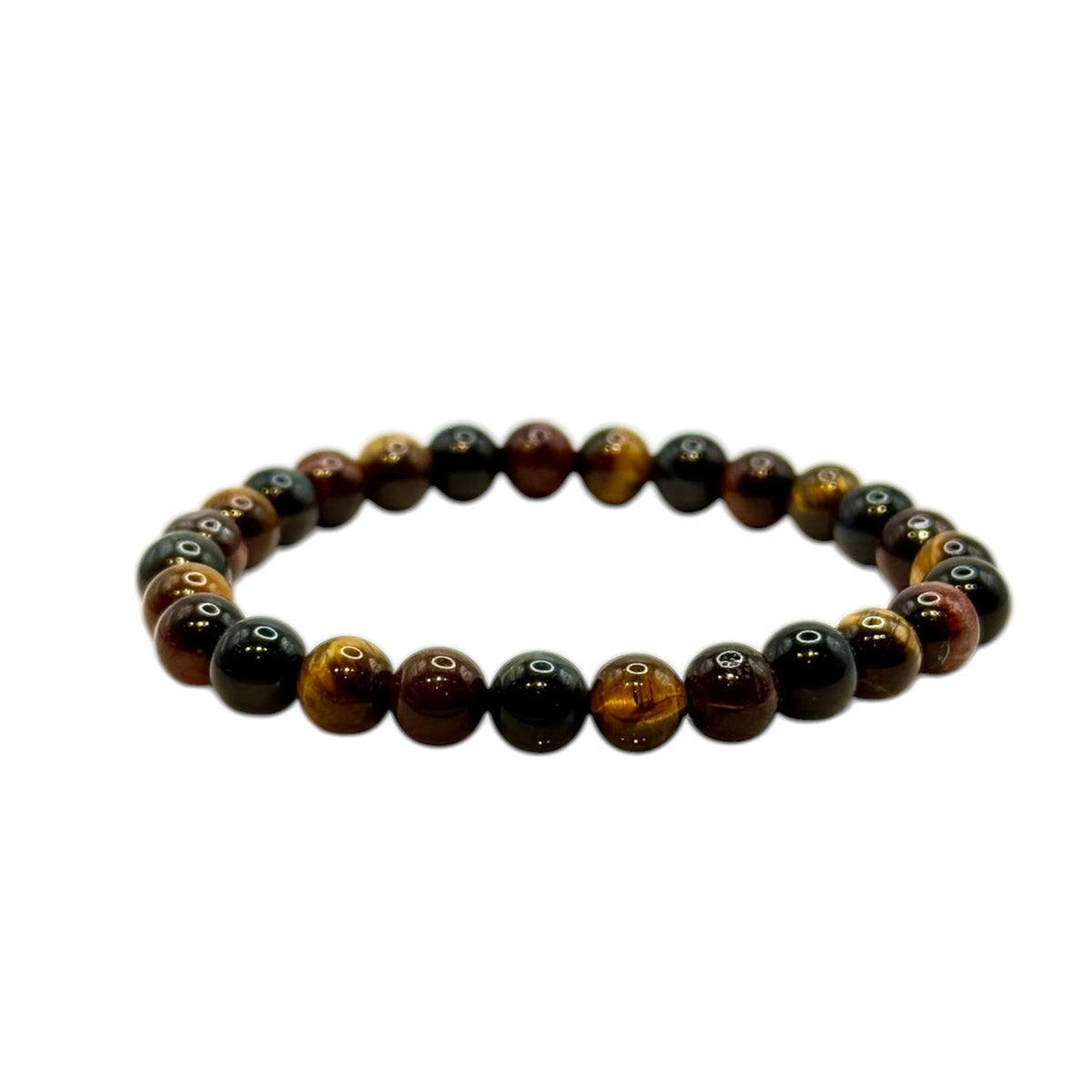 Bracelet "Triple Protection" en Œil de Tigre, Faucon et Taureau Perles Rondes